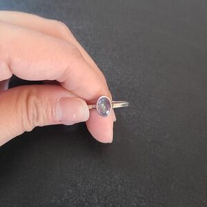 Silver Oval Rainbow Topaz Ring Size 6